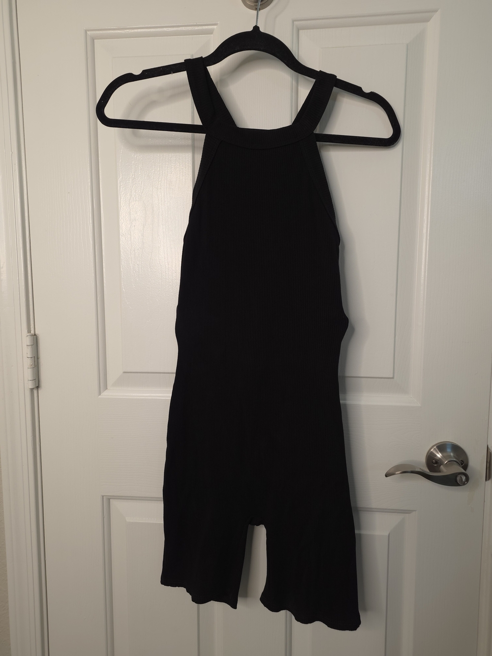 Nomad + Soul Ribbed Tank Romper – Size L – Black – Cross Back – Biker Short Leng